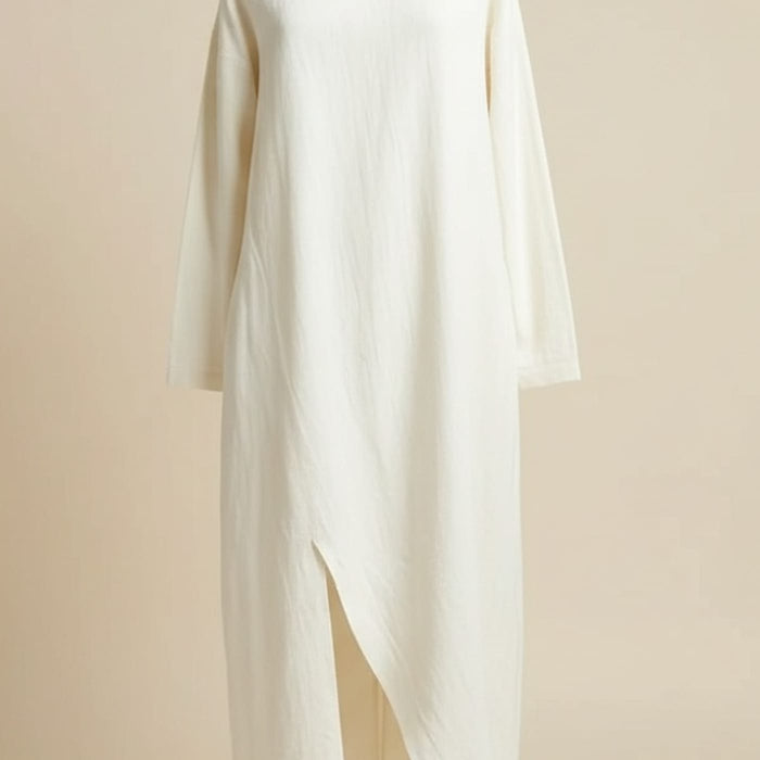 IVORY LINEN ASYMMETRIC MIDI DRESS