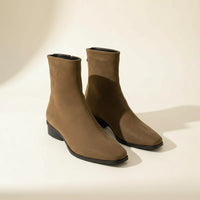 CAMEL SUEDE SQUARE ANKLE BOOT