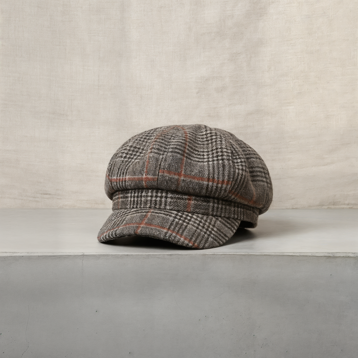 CAMEL PLAID NEWSBOY CAP