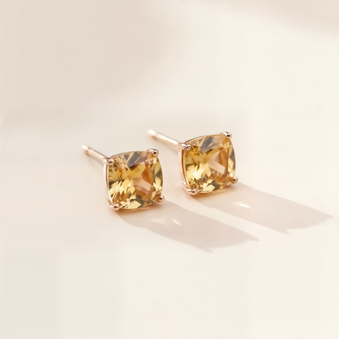 WARM CITRINE CUSHION STUD EARRINGS