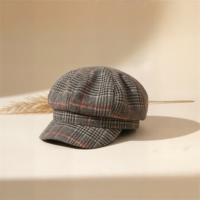 CAMEL PLAID NEWSBOY CAP