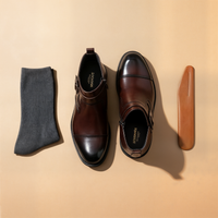 BURGUNDY BUCKLED CHELSEA ANKLE BOOT