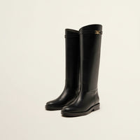 BLACK LEATHER KNEE-HIGH RIDING BOOT