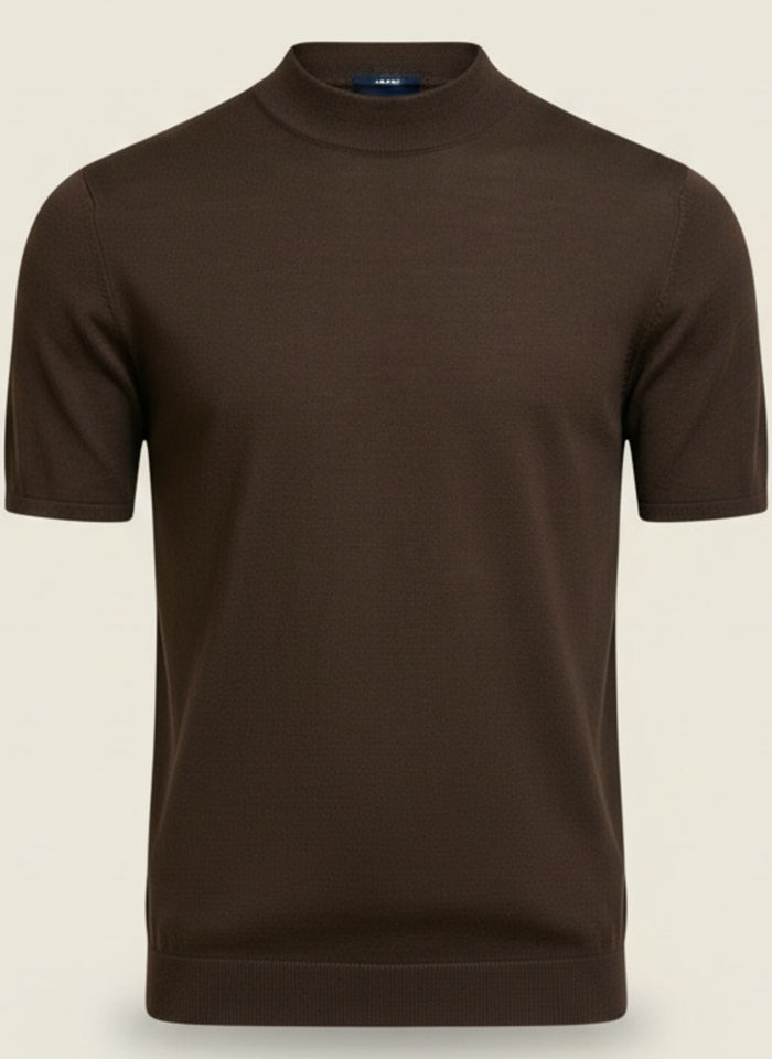FINE-GAUGE WOOL MOCK-NECK TEE