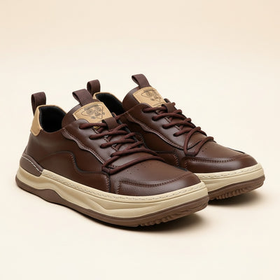 TAN LEATHER RETRO LOW-TOP