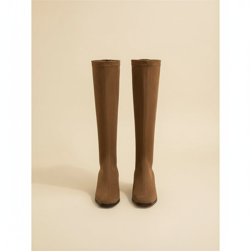 TAN SLIM SUEDE KNEE BOOT