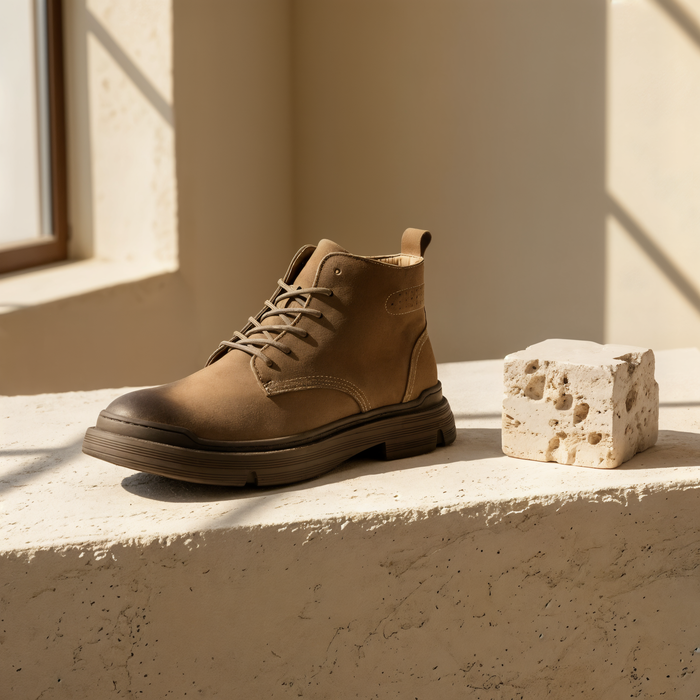 CAMEL SUEDE LACE-UP BOOT