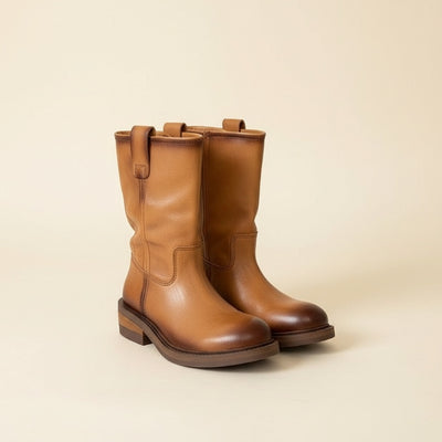 COGNAC BURNISHED SLOUCH ENGINEER BOOT