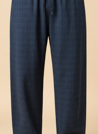 NAVY LINEN DRAWSTRING WIDE TROUSER