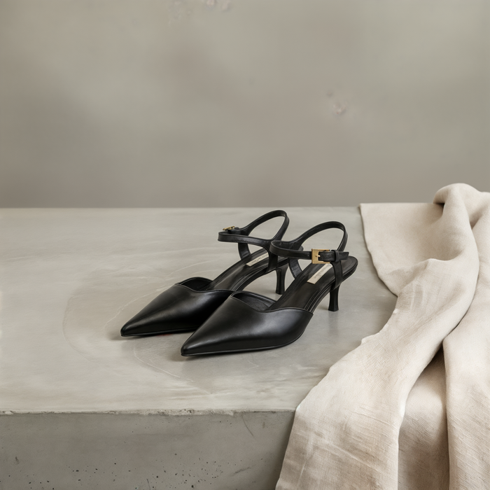 POINTED KITTEN HEEL SLINGBACK MULE