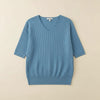 RIBBED V-NECK SHORT-SLEEVE KNIT