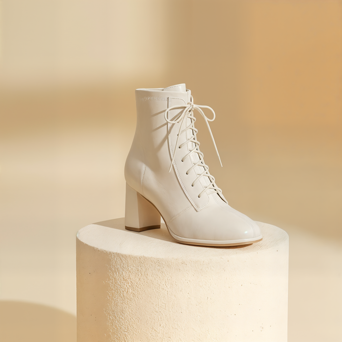 IVORY SQUARE-TOE ANKLE BOOT