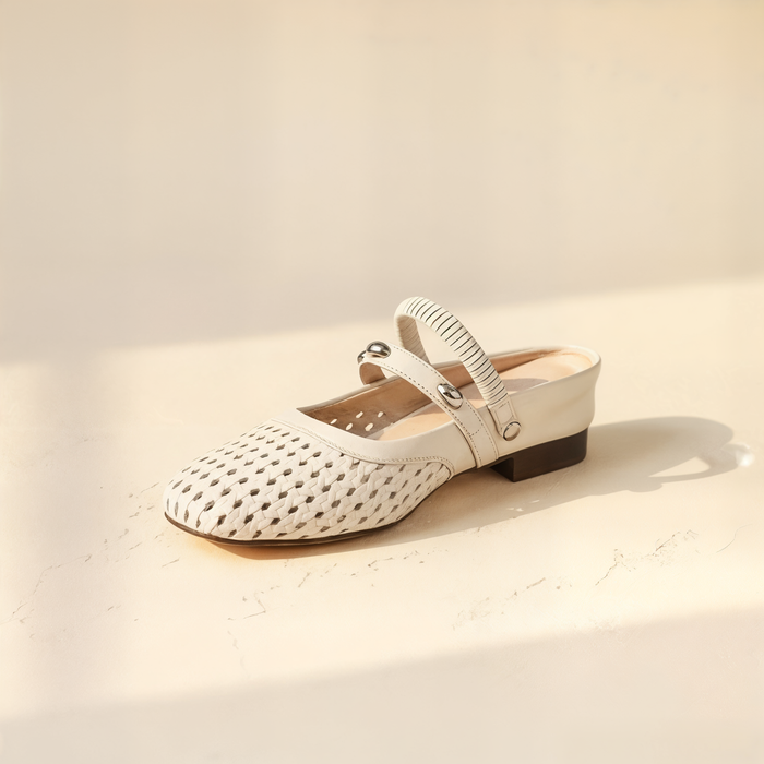 WOVEN IVORY MARY JANE MULE