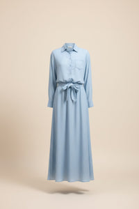 PALE BLUE PINSTRIPE LYOCELL SHIRT DRESS