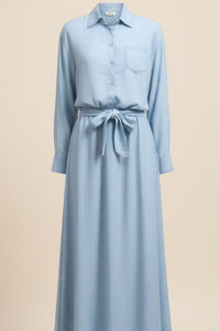 PALE BLUE PINSTRIPE LYOCELL SHIRT DRESS