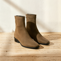 CAMEL SUEDE SQUARE ANKLE BOOT