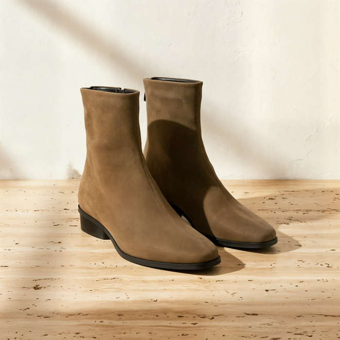 CAMEL SUEDE SQUARE ANKLE BOOT