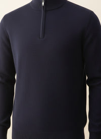 NAVY HALF-ZIP MOCK KNIT