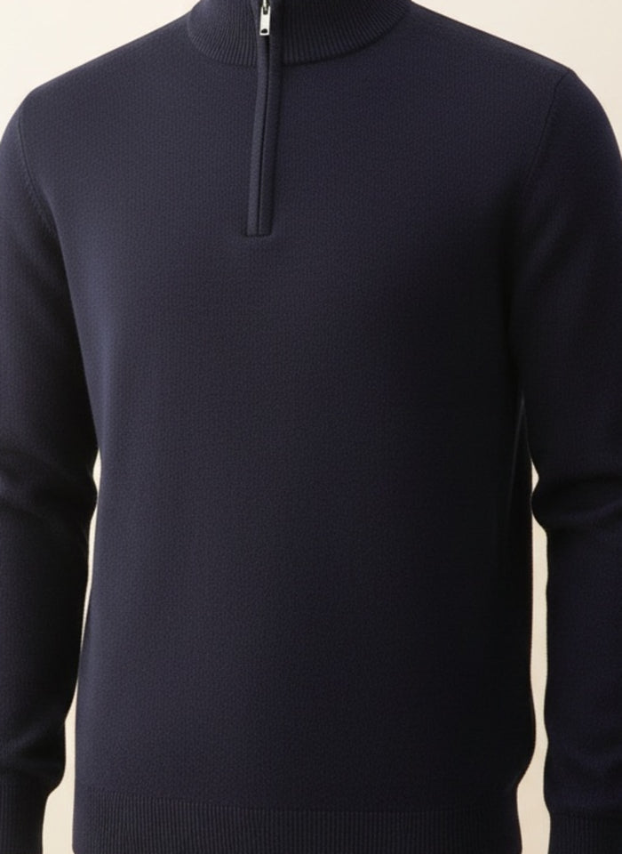 NAVY HALF-ZIP MOCK KNIT