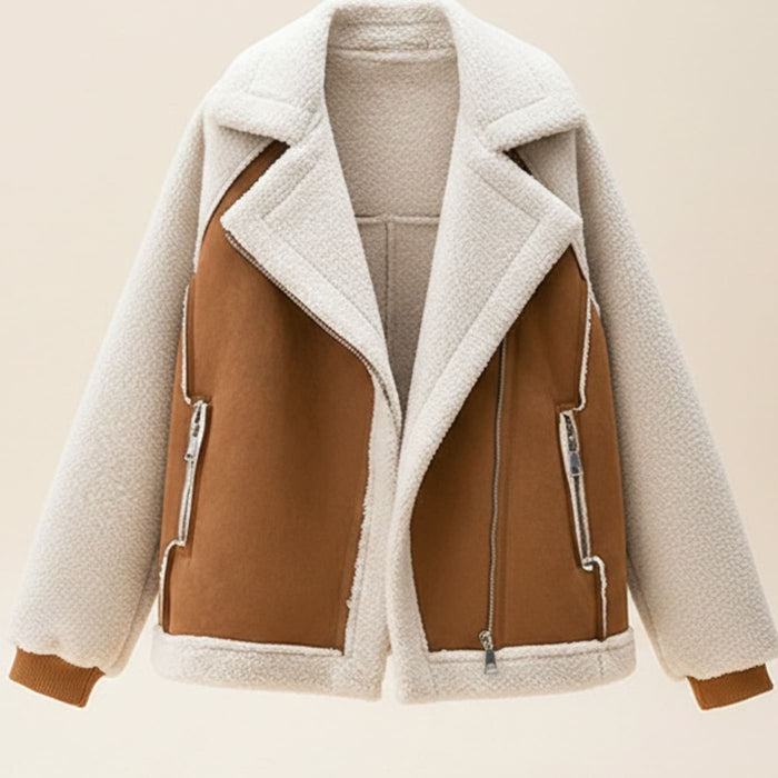 CAMEL SHEARLING MOTO JACKET