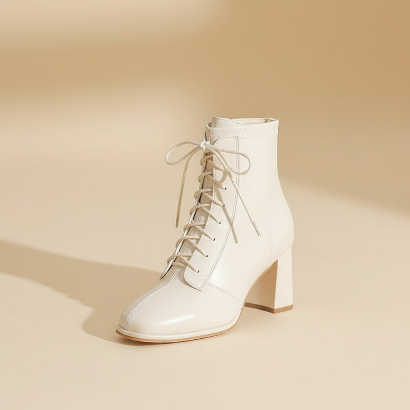 IVORY SQUARE-TOE ANKLE BOOT