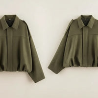 OLIVE SUEDE CROPPED BOMBER JACKET