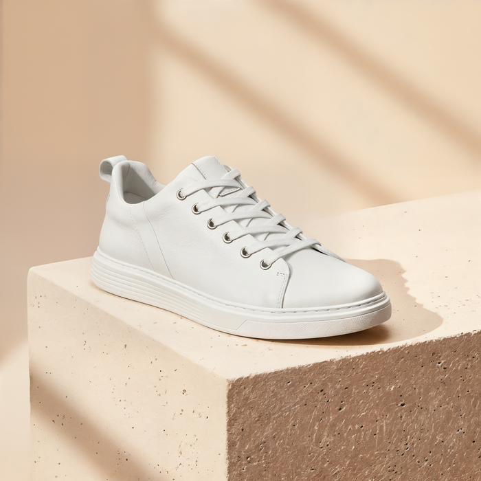 WHITE PEBBLED LEATHER COURT SNEAKER