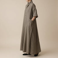 OLIVE LINEN SHIRT DRESS