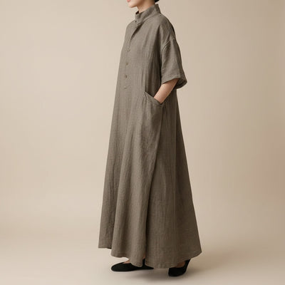 OLIVE LINEN SHIRT DRESS