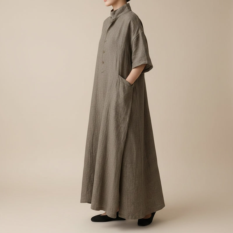 OLIVE LINEN SHIRT DRESS