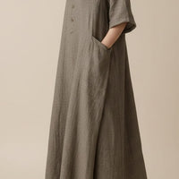 OLIVE LINEN SHIRT DRESS