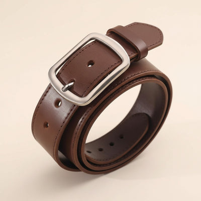 BROWN SILVER-PIN LEATHER BELT