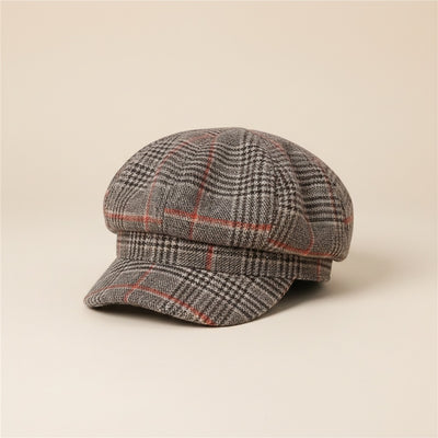 CAMEL PLAID NEWSBOY CAP