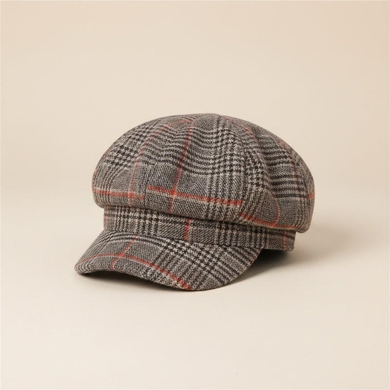 CAMEL PLAID NEWSBOY CAP