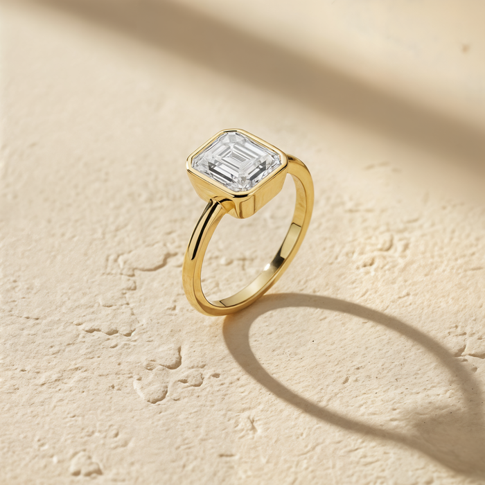 BEZEL EMERALD-CUT MOISSANITE RING