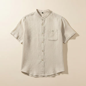 IVORY LINEN BAND-COLLAR SHIRT
