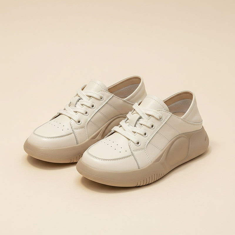 WHITE LEATHER PLATFORM COURT SNEAKER