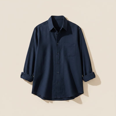 NAVY LINEN LONG-SLEEVE SHIRT