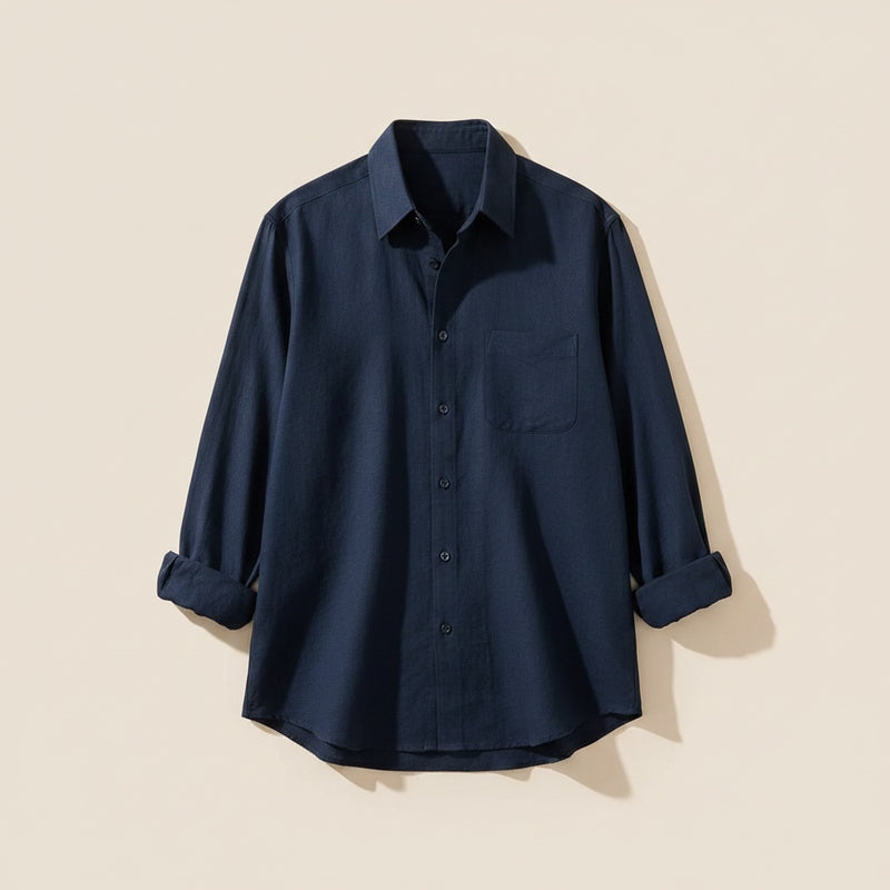 NAVY LINEN LONG-SLEEVE SHIRT