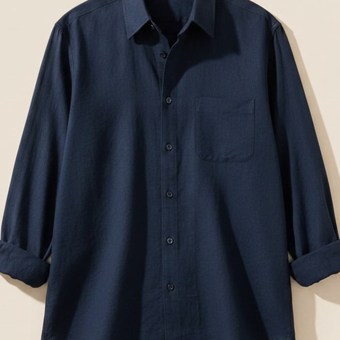 NAVY LINEN LONG-SLEEVE SHIRT
