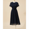 NAVY POLKA CHIFFON MIDI DRESS