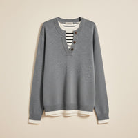 LAYERED HENLEY KNIT SWEATER
