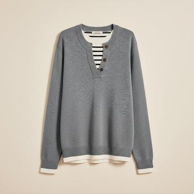 LAYERED HENLEY KNIT SWEATER