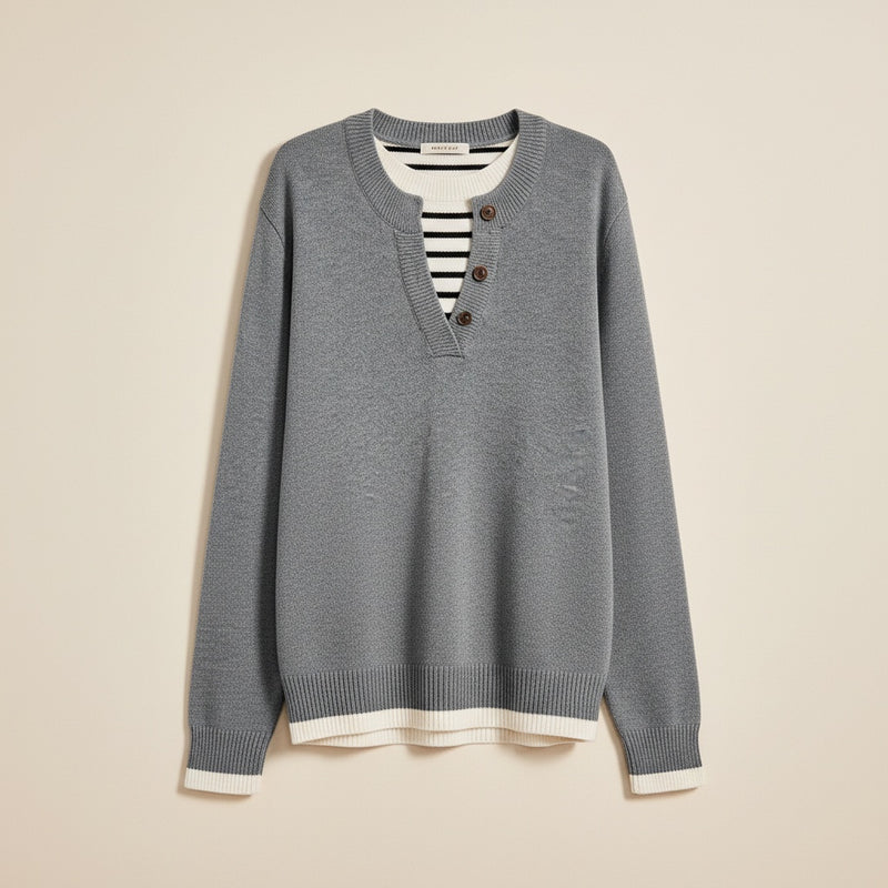 LAYERED HENLEY KNIT SWEATER