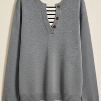LAYERED HENLEY KNIT SWEATER