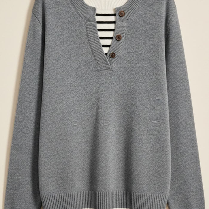 LAYERED HENLEY KNIT SWEATER