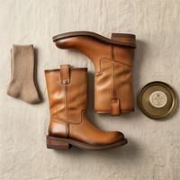 COGNAC BURNISHED SLOUCH ENGINEER BOOT