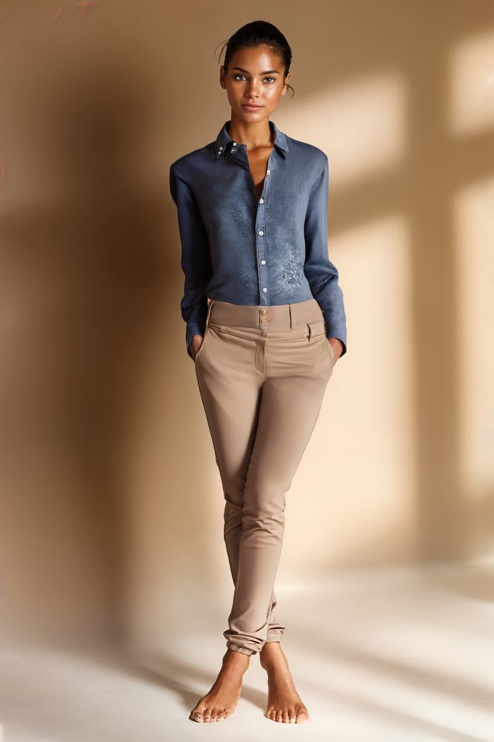 SLATE LINEN-BLEND BUTTON-DOWN SHIRT