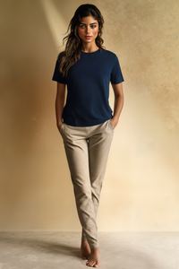 NAVY WOOL-LYOCELL CREW TEE