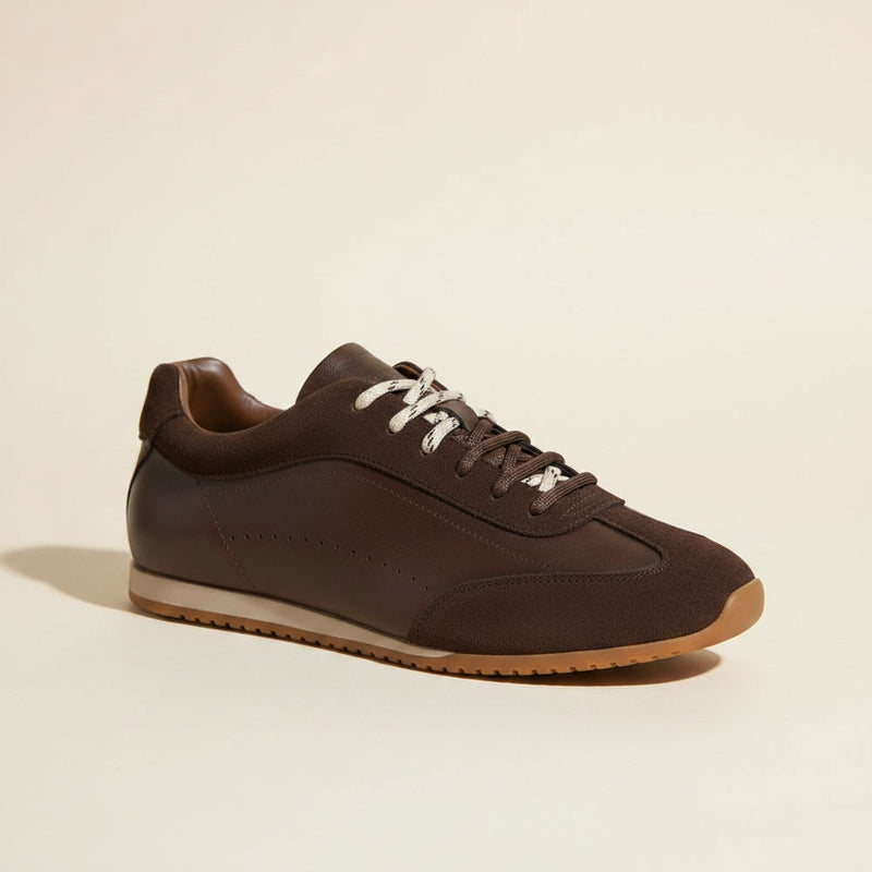 BROWN LEATHER PATCHWORK COURT SNEAKER